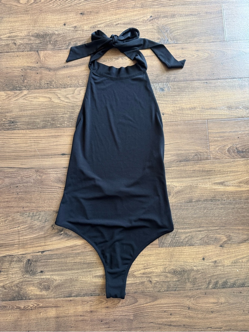 Free People Intimately Black Halter Tie-Back Bodysuit